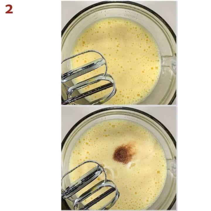 Collage of making an egg custard.