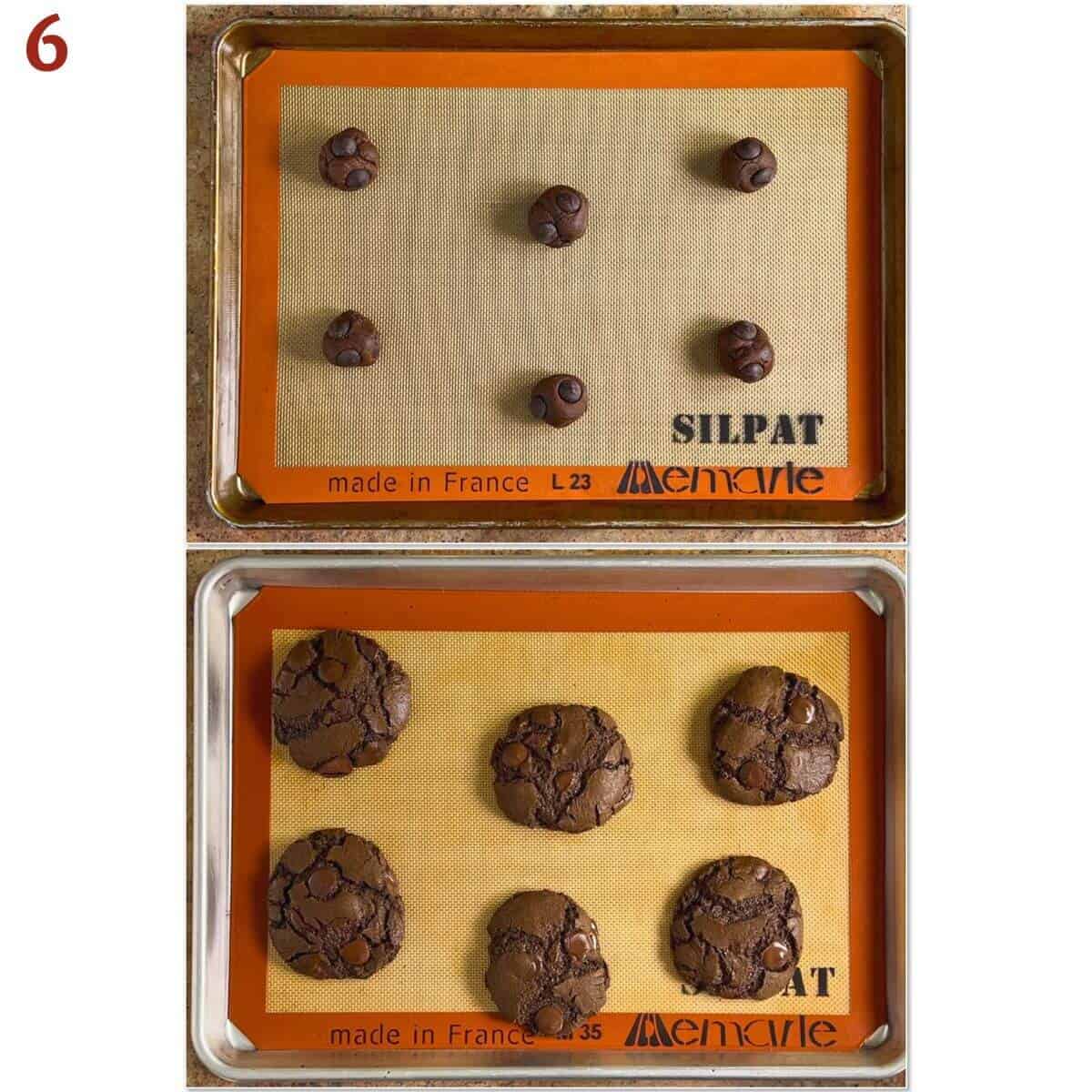 Collage of before and after baking cookies.