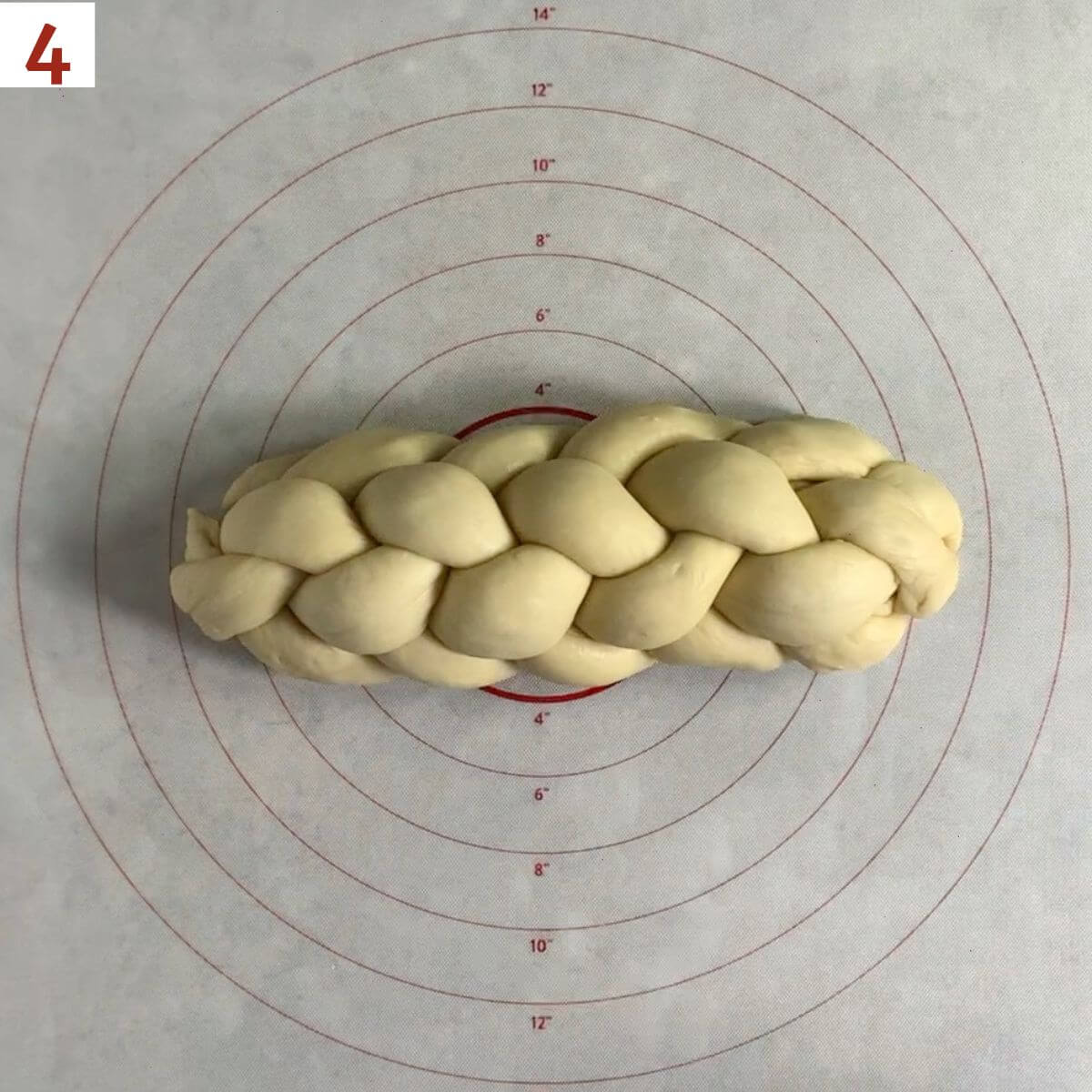 A finished straight 6-strand braided challah.