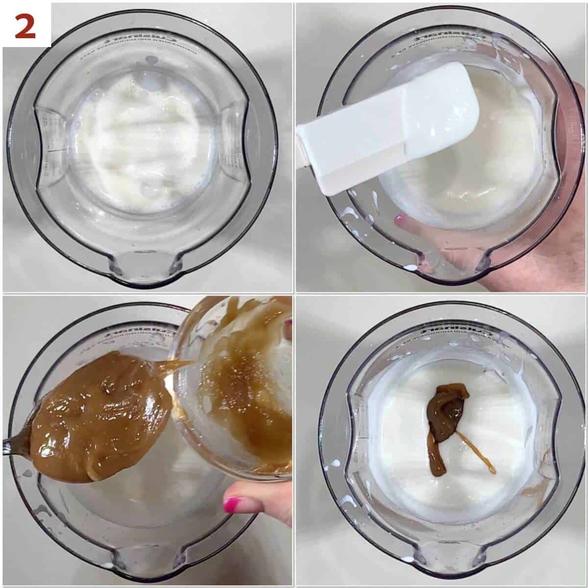 Collage of starting butterscotch whipped cream.