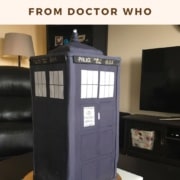 A groom's cake in the shape of a TARDIS from TV's Doctor Who Pinterest banner.