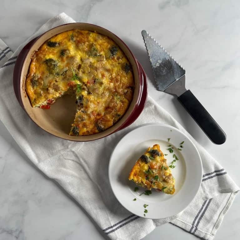 Crustless Broccoli Quiche with Sausage Scotch & Scones