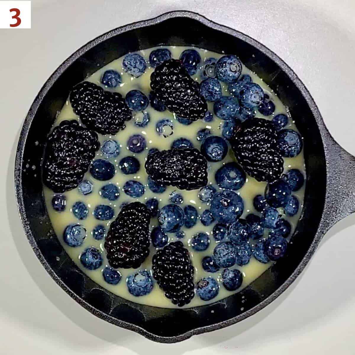 Berry mixture in the small cast iron skillet