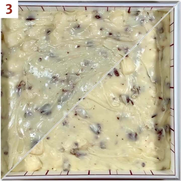 Collage of before and after chilling fudge.