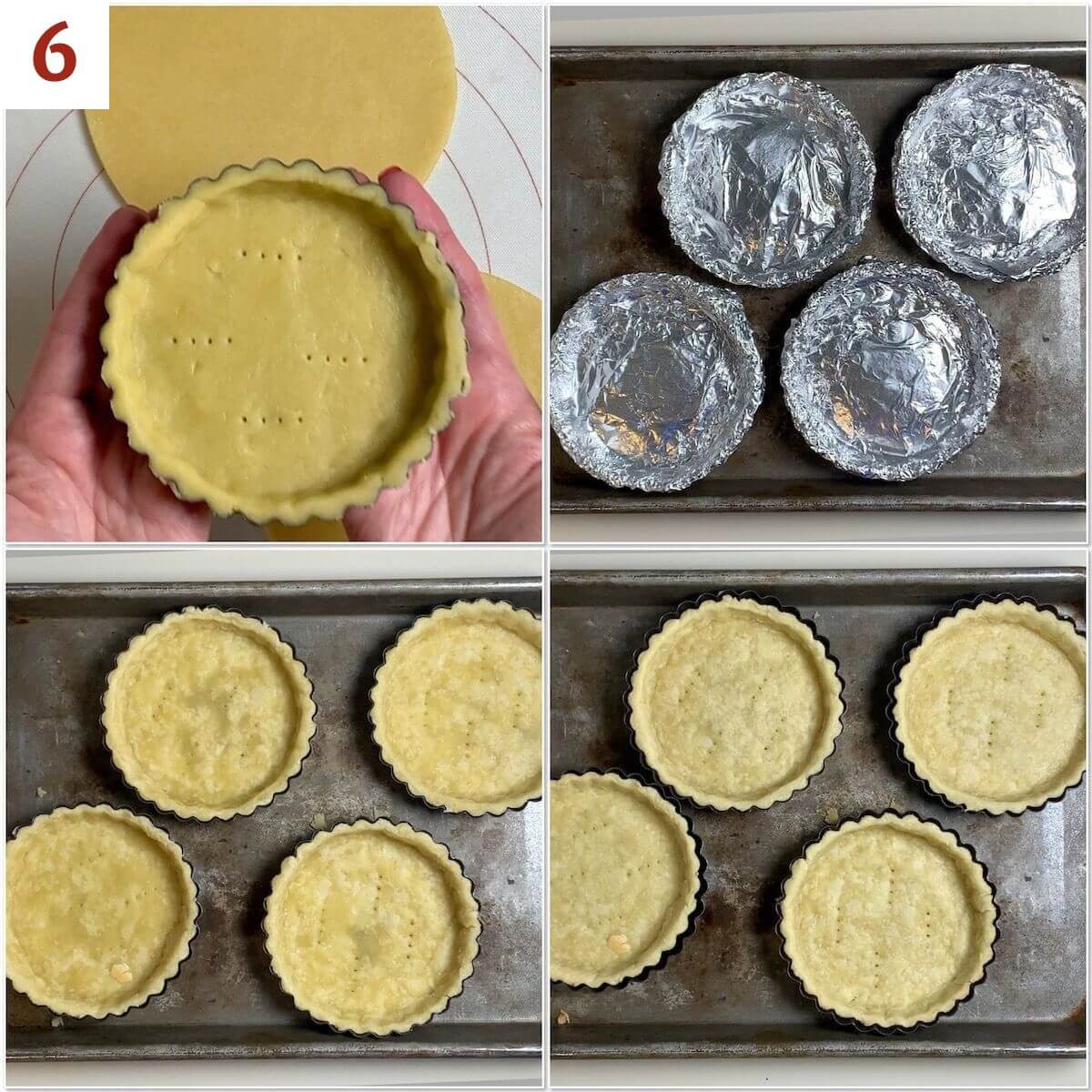 Collage of blind baking mini tart shells.