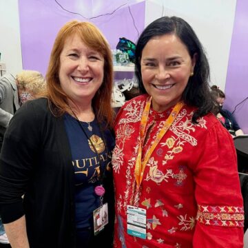 The author standing with Diana Gabaldon at the end of our interview.