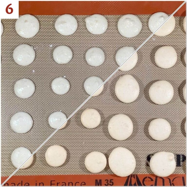 Collage of Italian Meringue shells before & after baking.