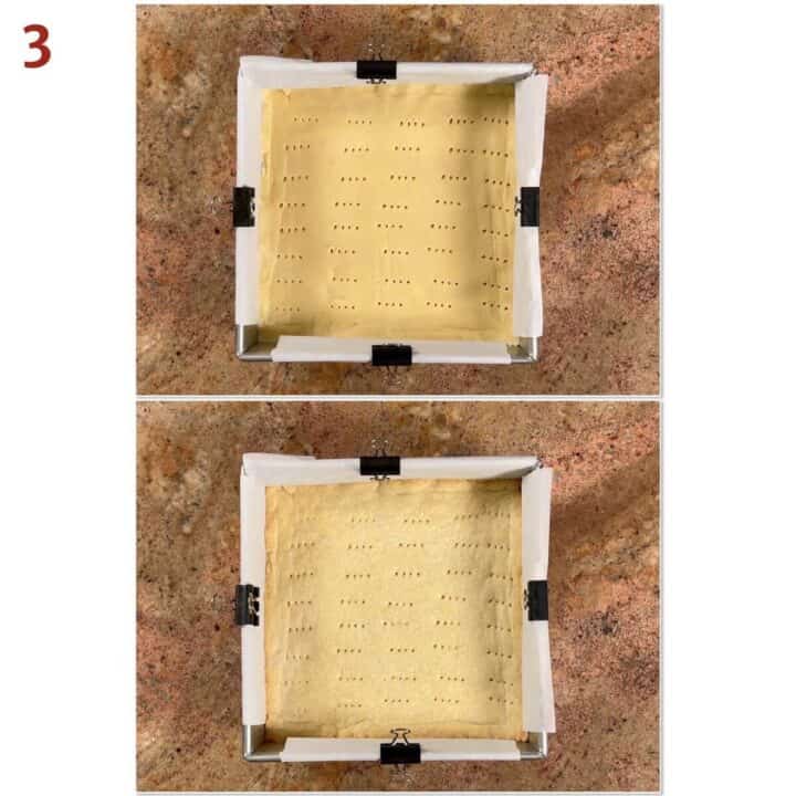 Collage of before and after baking shortbread.