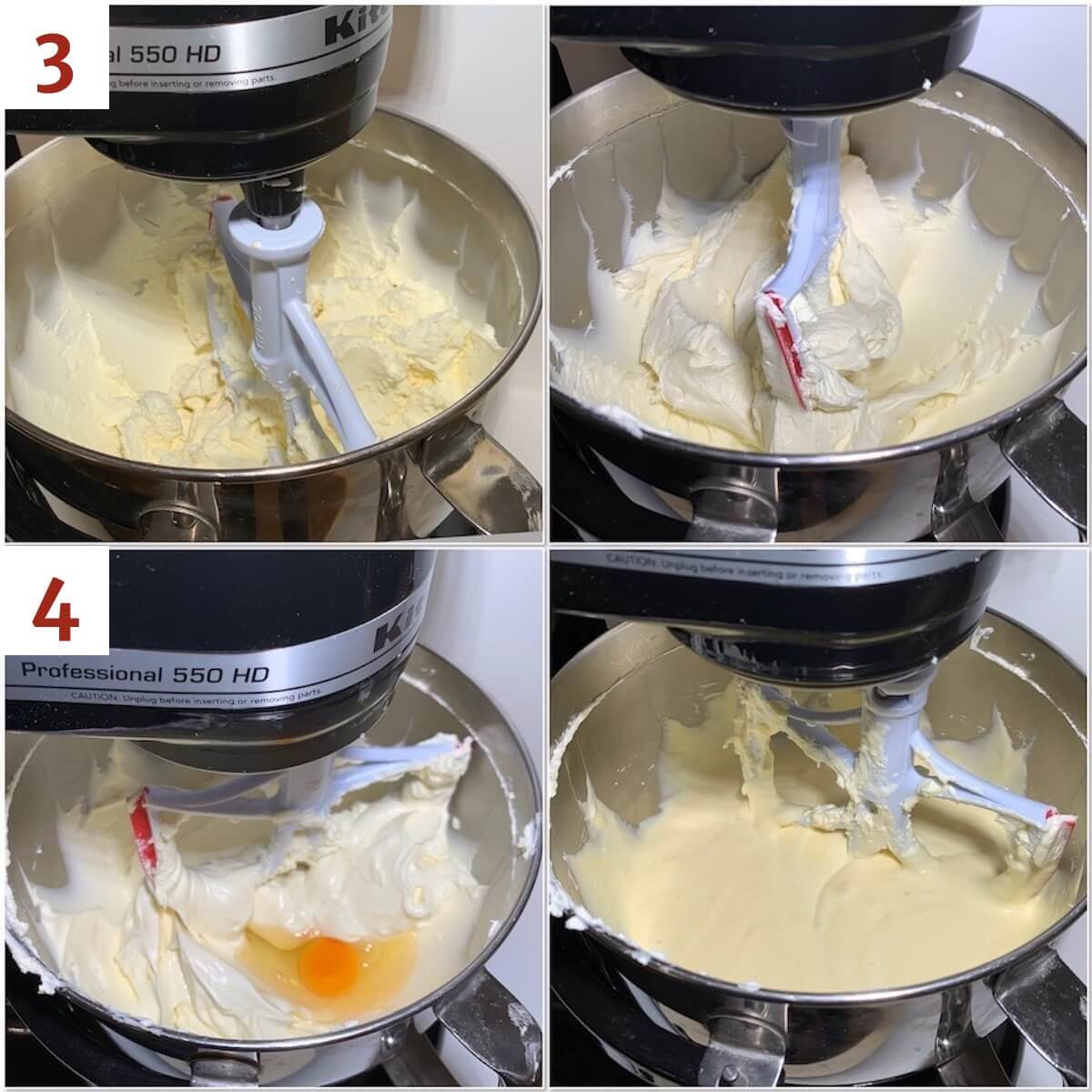 Collage of mixing the White Wine cheesecake filling.