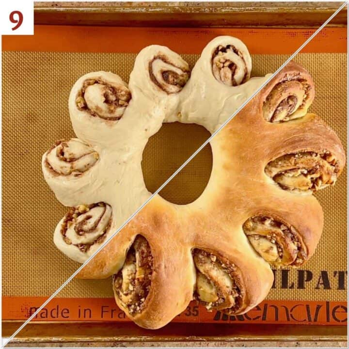 Collage of before and after baking the tea ring.