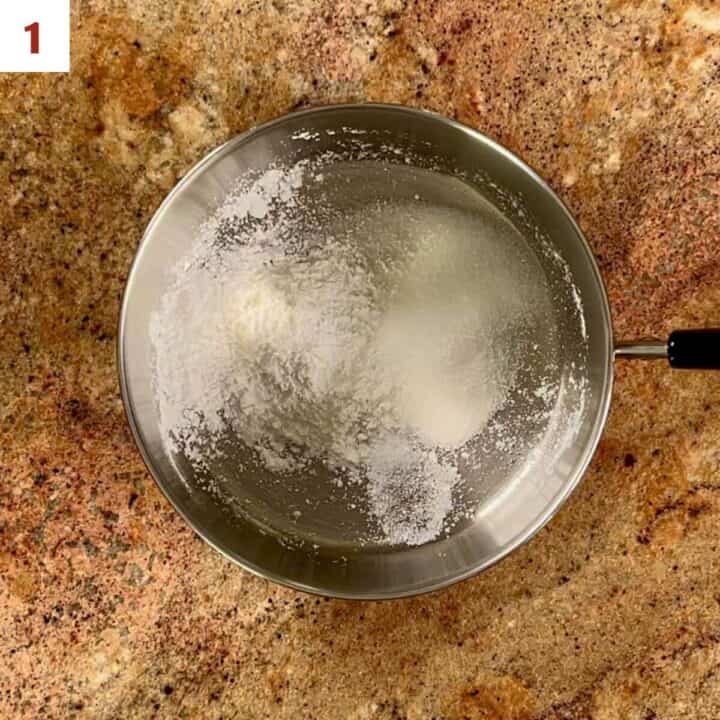 Sugar, cornstarch, and salt in a saucepan.