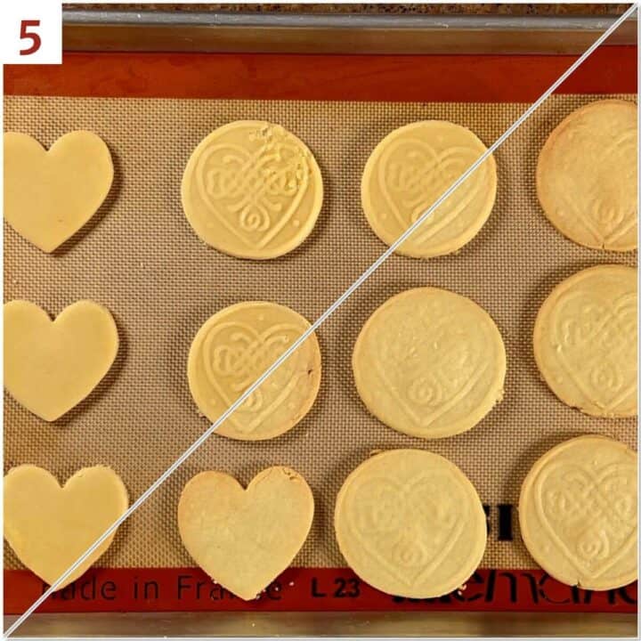 Collage of before and after baking the shortbread cutout cookies.