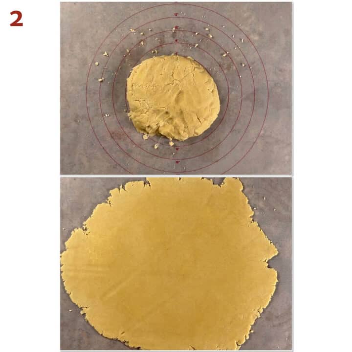 Collage of before and after rolling out shortbread dough.