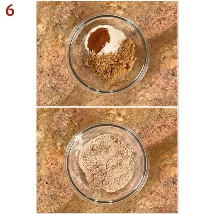 Collage of before and after mixing the ingredients to make the filling.