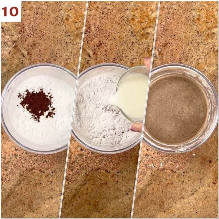 Collage of making vanilla powder icing.